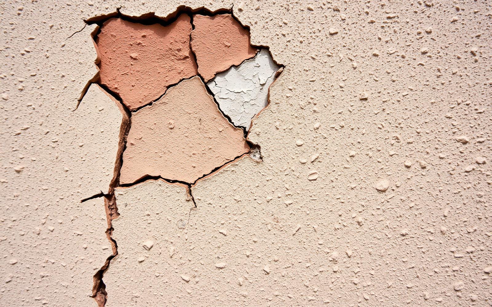 Cracked and damaged exterior stucco surface before repair