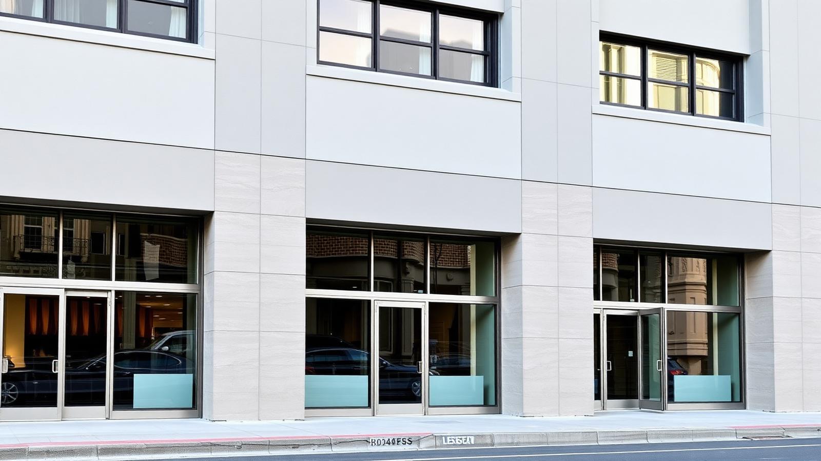 Commercial building facade with a clean stucco finish