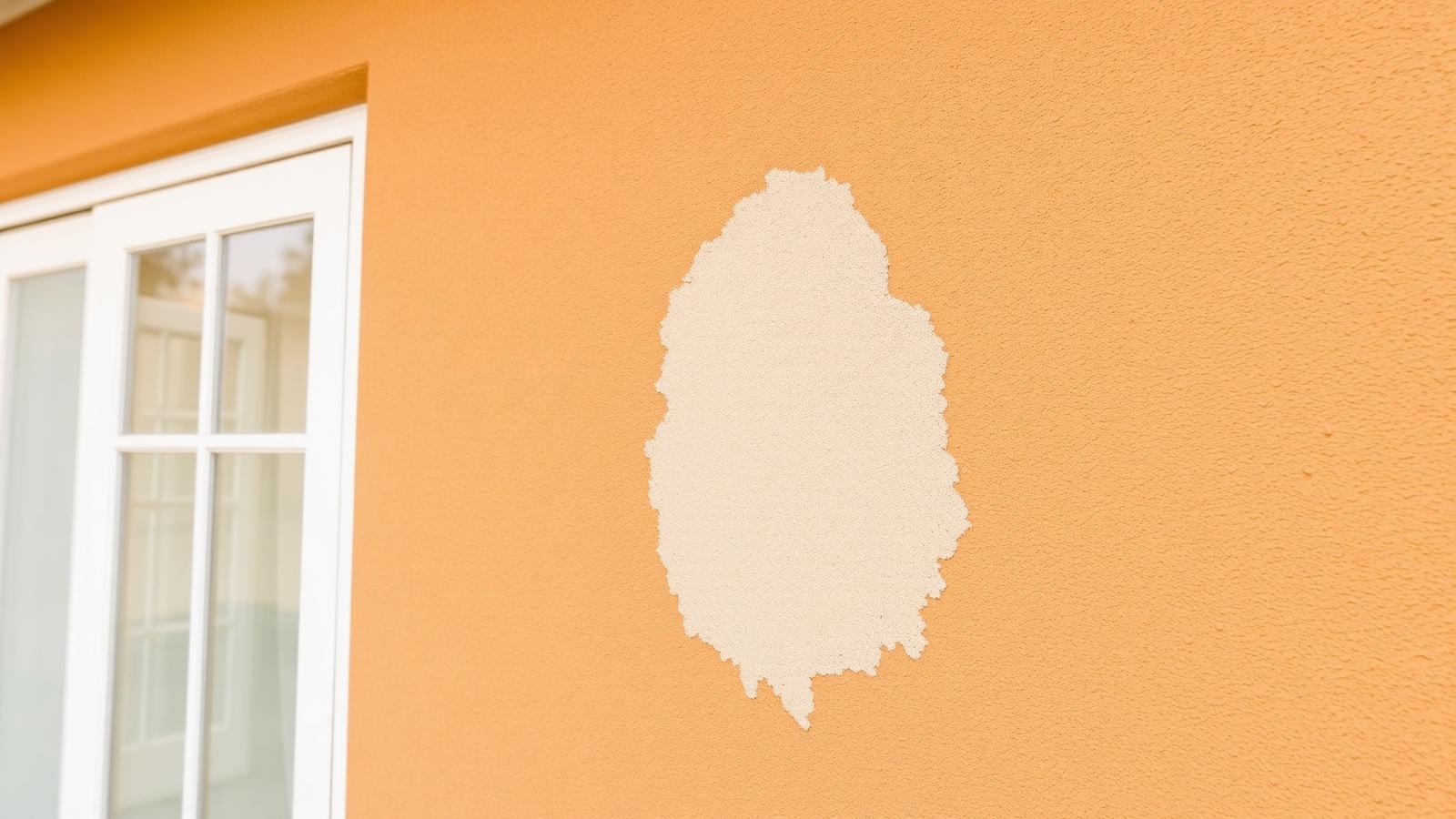 Patched section of an exterior stucco wall
