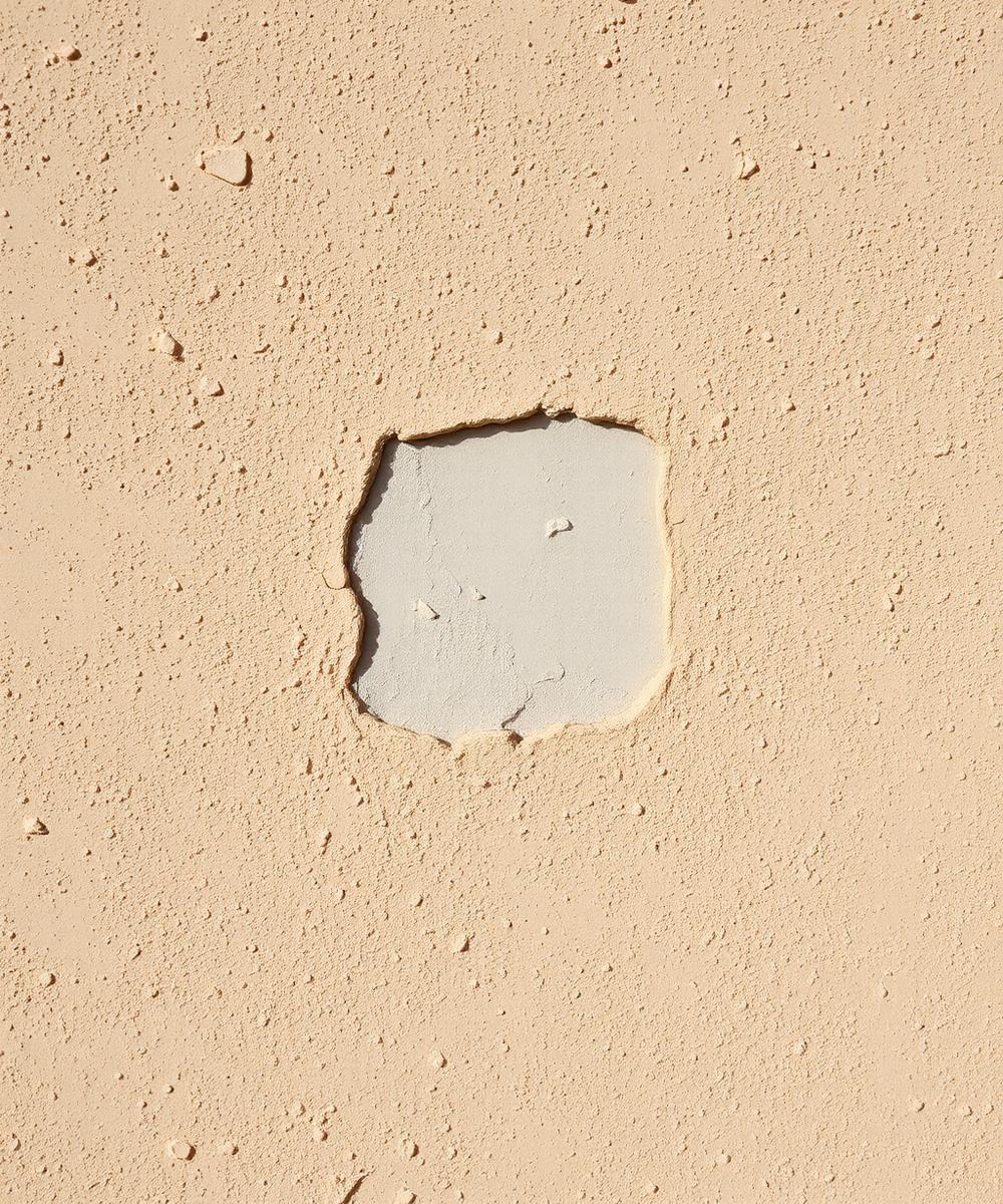Aging stucco wall with a restored blended section