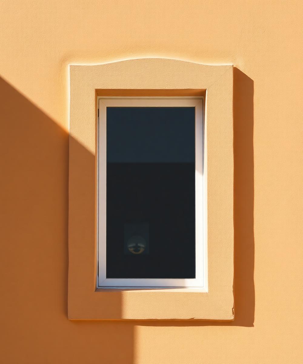 Stucco window surround detail in sunlight